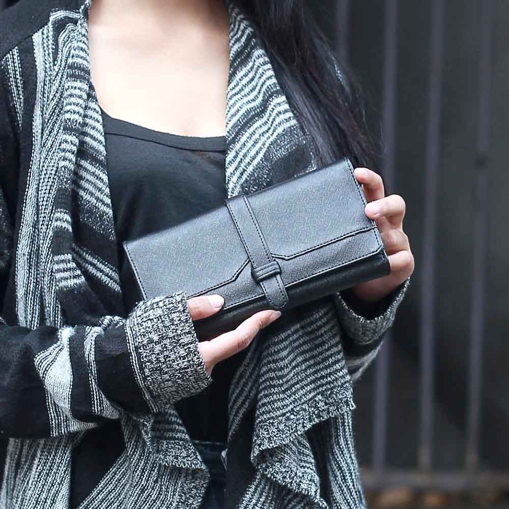 Dompet Panjang Wanita Fashionable / Wallet Female model Kekinian Motif Polos || Warna Hitam - 169