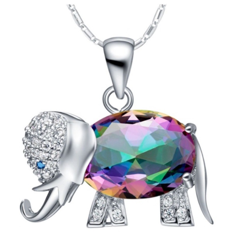 SeuSuk Fashion Popular Silver Colorful Gemstone Pendant Elephant Necklace Gifts