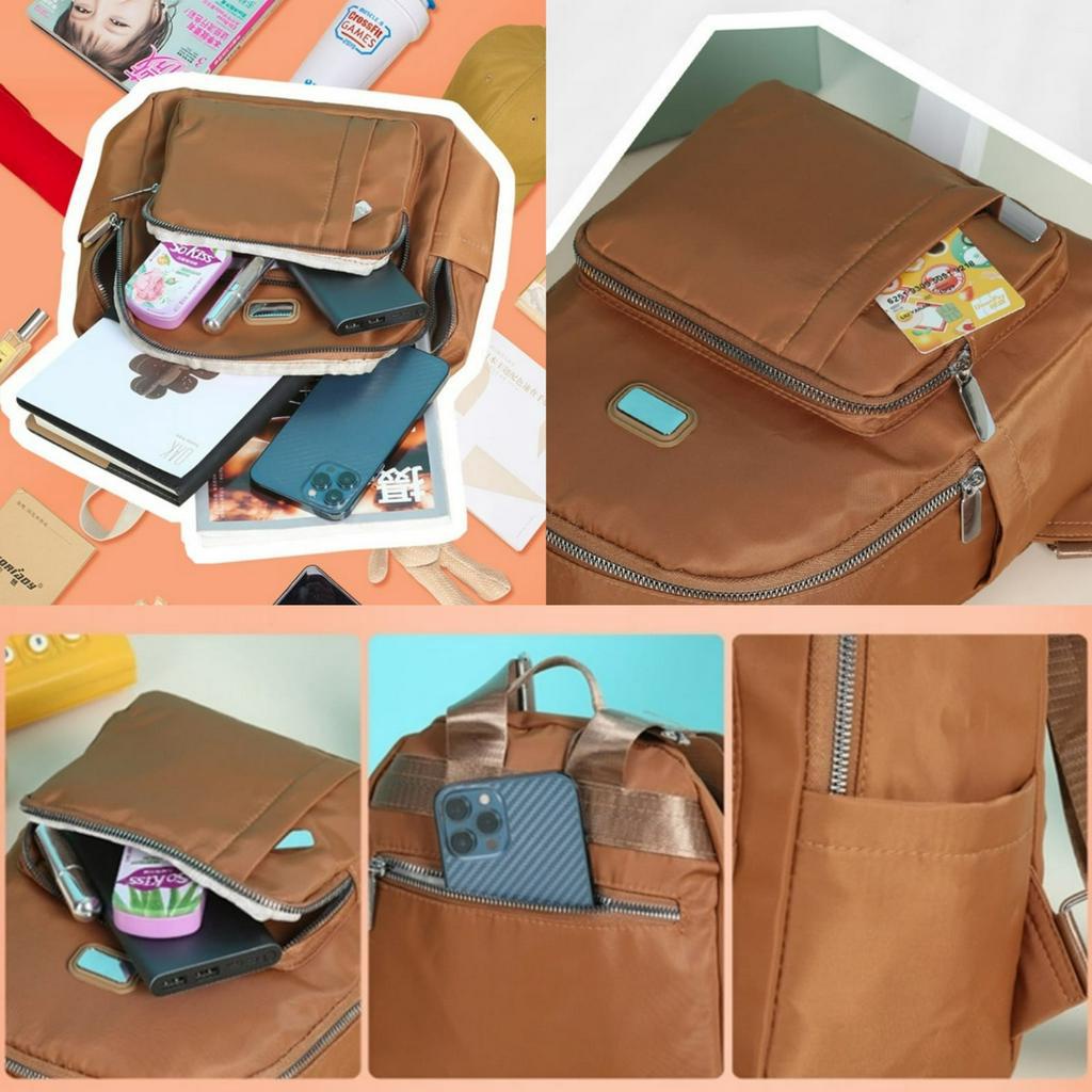 TAS RANSEL WANITA IMPORT ANTI AIR PREMIUM KEKINIAN TA809B7 COKLAT FIALA GENDONG SEKOLAH PUNGGUNG BACKPACK CEWEK KERJA REMAJA KULIAH KOREA SIMPLE BRANDED BATAM TERBARU MURAH FASHION