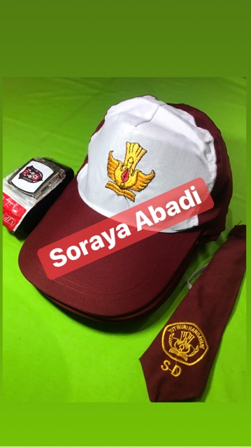 Paket Topi SD MERAH PUTIH + Gesper + Dasi Bordir LAKI-LAKI