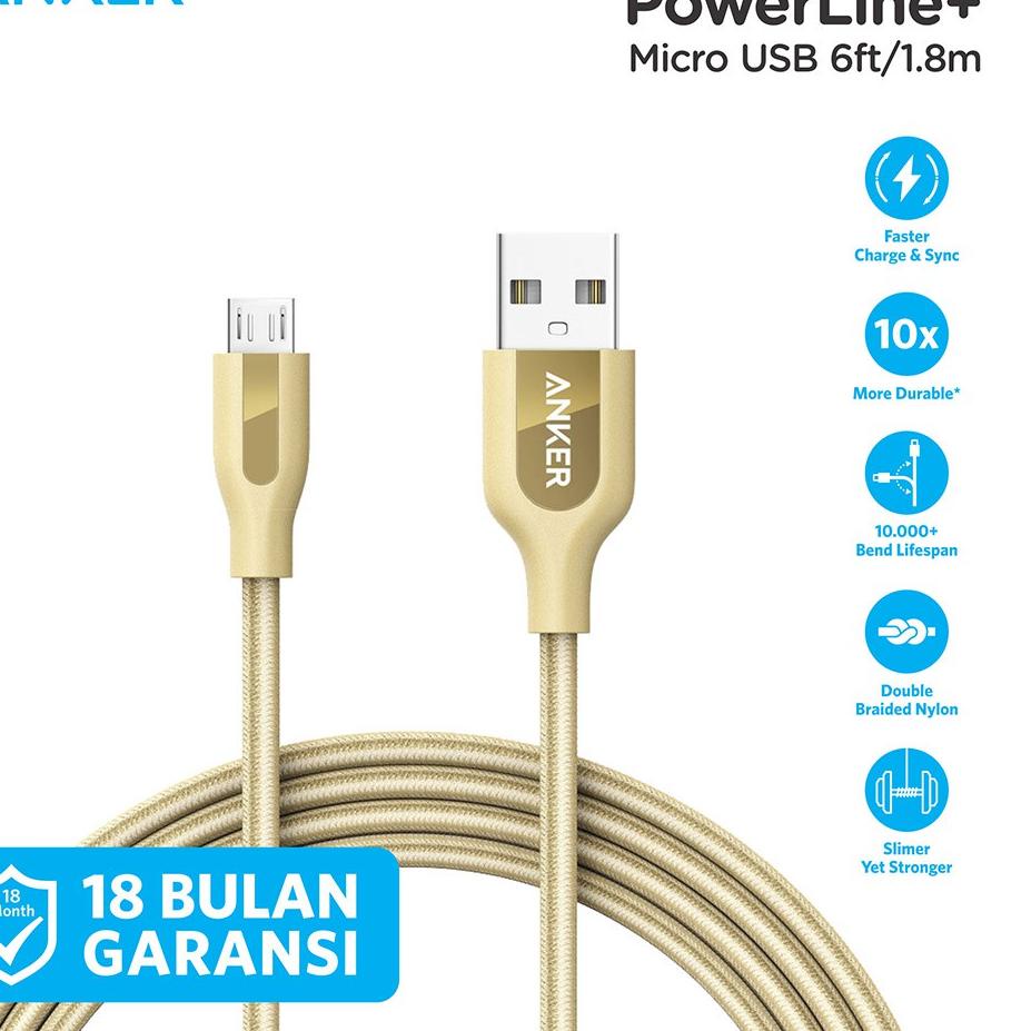 ✿ Kabel Charger Anker PowerLine+ Micro USB 6ft/1.8m - A8143 ۝
