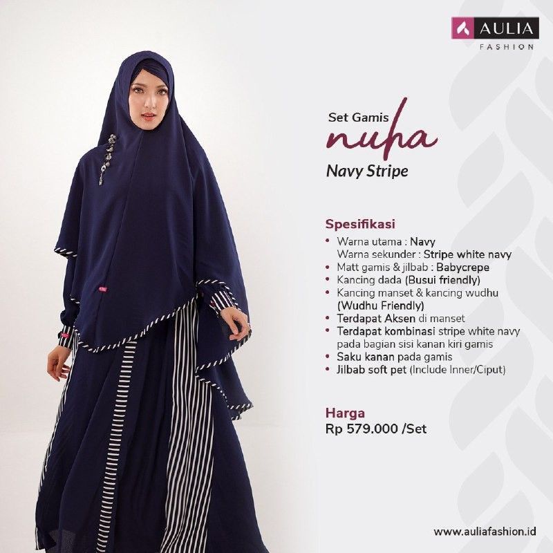 SET GAMIS NUHA NAVY STRIPE | GAMIS SYAR'I AULIA FASHION DISKON TERBARU
