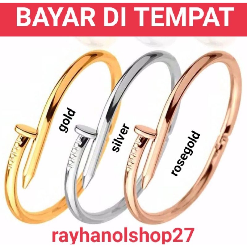 GELANG TANGAN TITANIUM WANITA DEWASA MOTIF PAKU WARNA TERSEDIA GOLD DAN SILVER ANTI LUNTUR