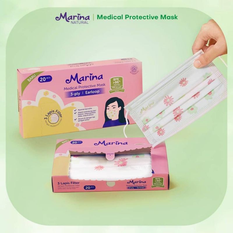 Marina masker medis 3 ply 20 pcs/masker medis/masker marina/masker 3 ply