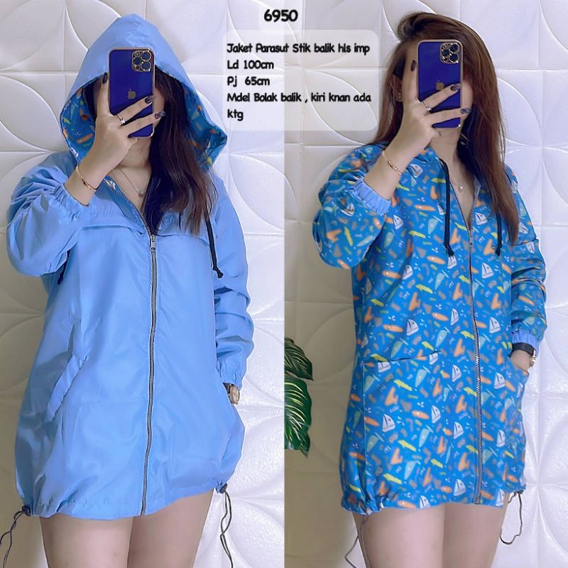 6950 Jaket Parasut bolak balik wanita halus import