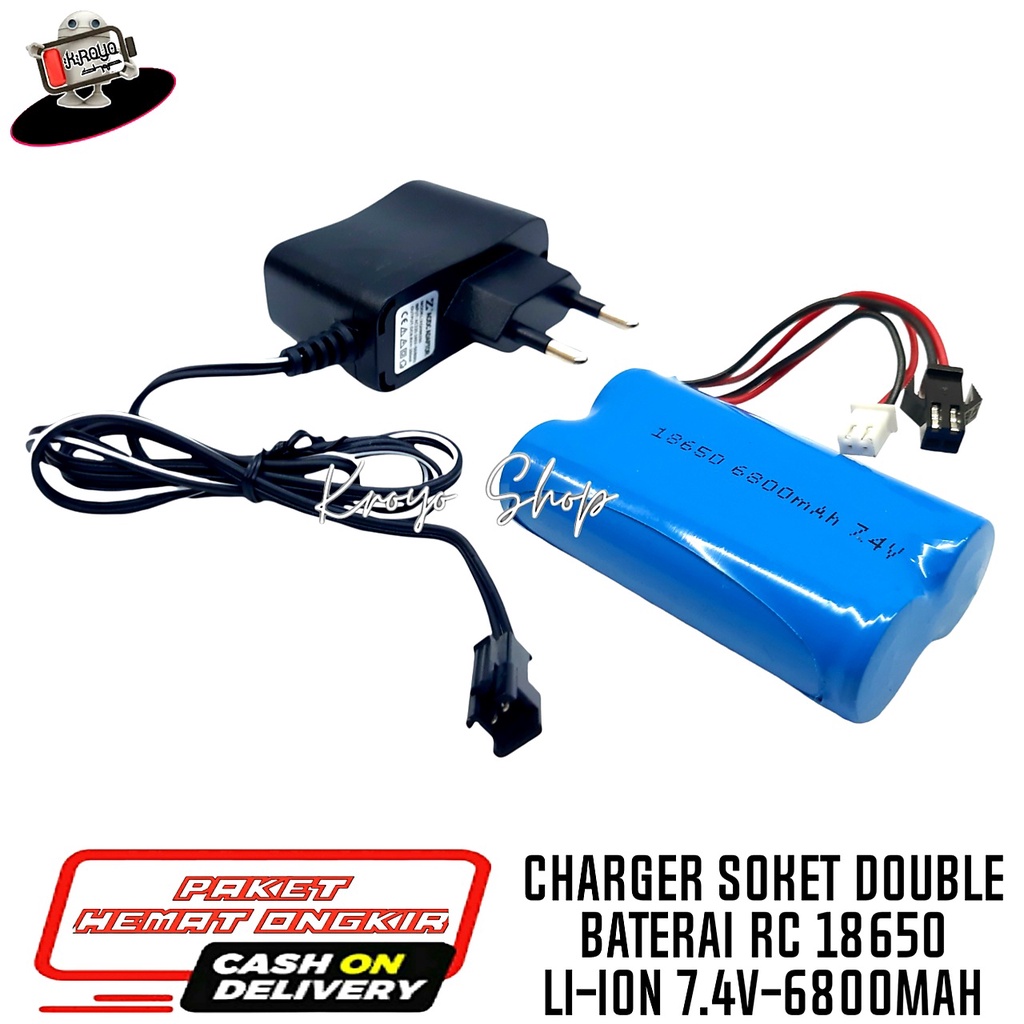 Charger RC + Baterai 18650 Soket Ganda 7.4V-6800mAh