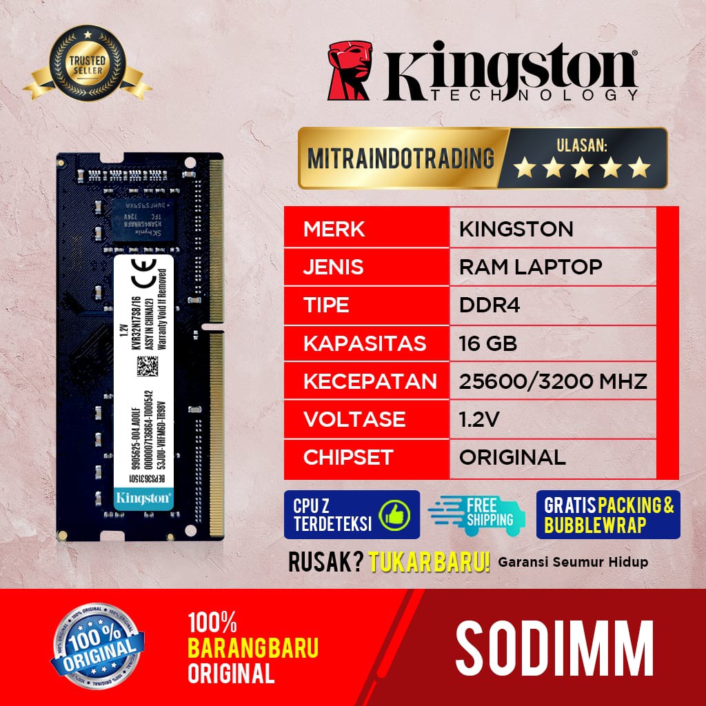 KINGSTON SODIMM DDR4 16GB PC 25600 / 3200MHZ