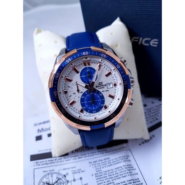 Casio Edifice Original Japan EFR 539L - 1Av Leather Blue Dial White