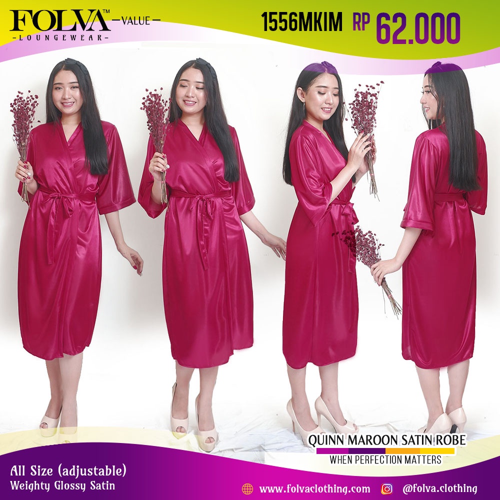 FOLVA bridesmaid kimono wedding baju tidur satin 1556MKIM Maroon