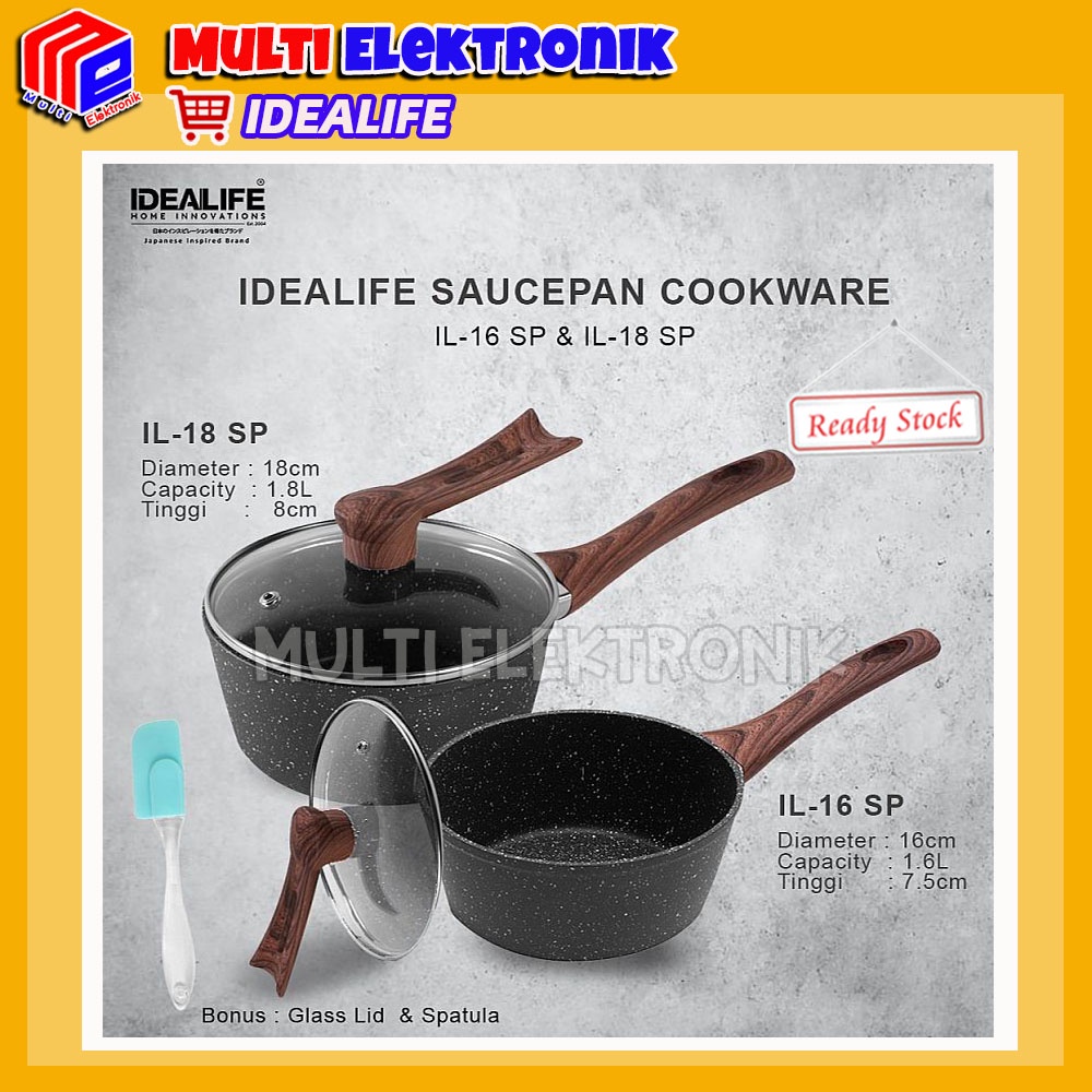 IDEALIFE Saucepan Cookware - Panci Saus Serbaguna dengan Tutup Kaca