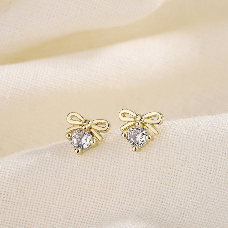 Anting Tusuk Silver S925 Desain Pita Kecil Hias Zircon Gaya Korea Untuk Wanita