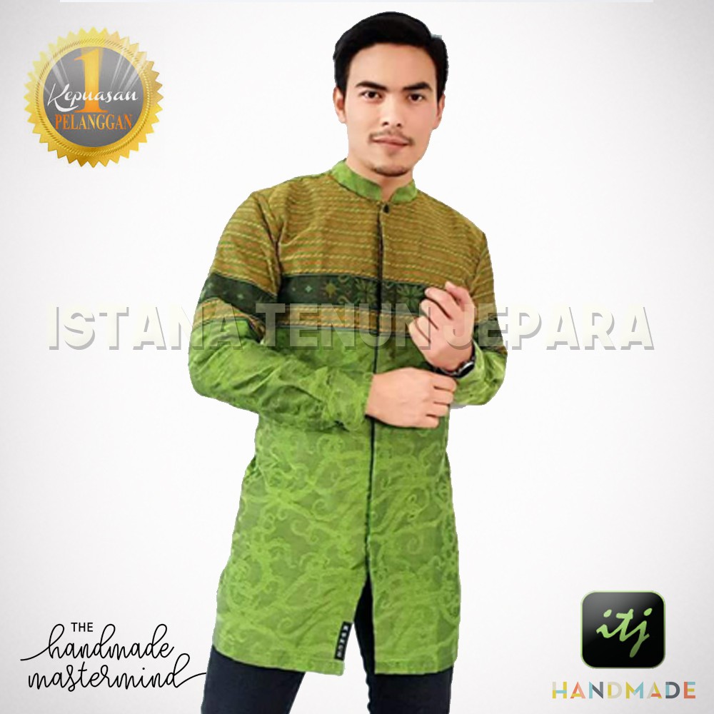 Kemeja Koko / Baju Koko Pria / Koko Batik Lengan Panjang / Kemeja Tenun Troso Hijau Pupus
