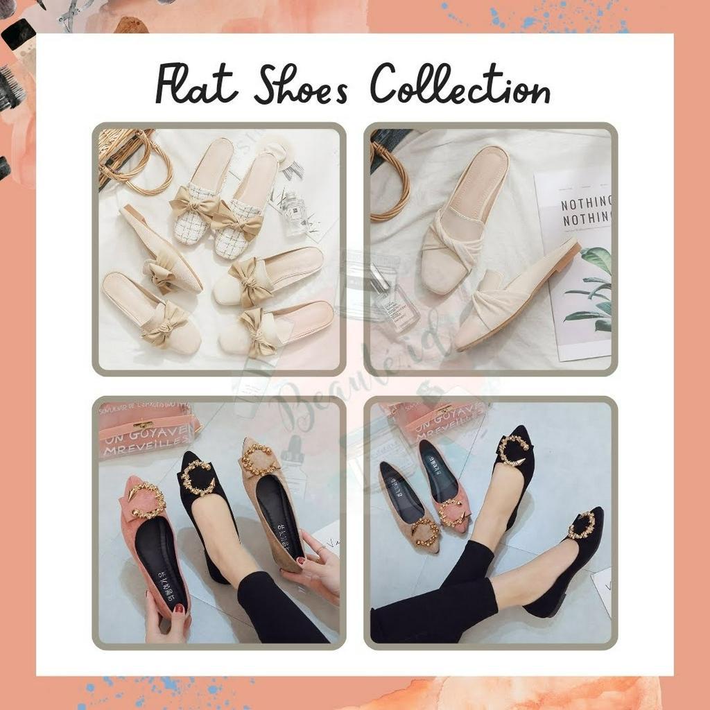 Flat Shoes Collection Flat Shoes Wanita Casual Formal Flat Shoes Korea Untuk Jalan Kantor Resmi Pesta Desain Unik Lucu Modern Pita Bahan Kulit Nyaman Digunakan Perempuan