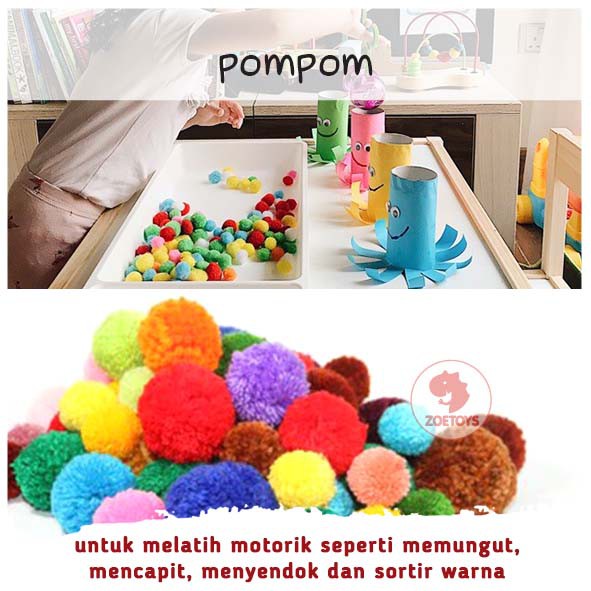 Zoetoys POMPOM | Pastel Activity Cards | pom pom 2 3 cm Kumis | Art Crafts | Bola Bulu Warna sensory toys | Cari Bingkisan Hampers