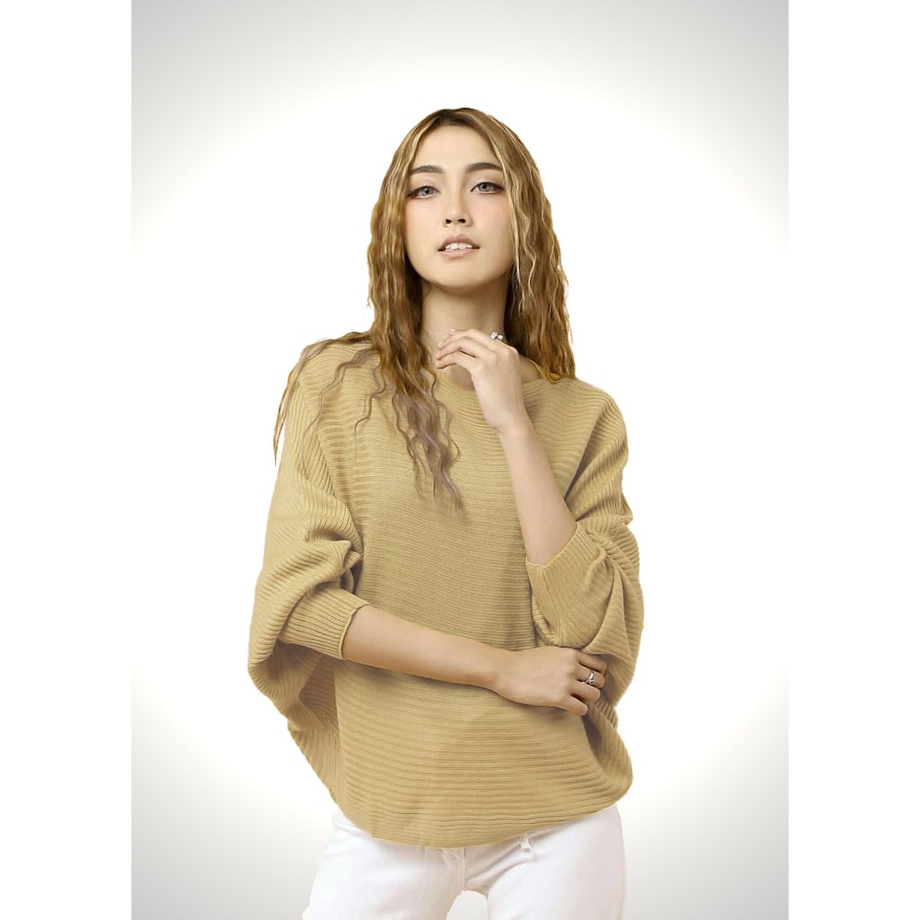 Atasan Rajut Jumbo Wanita Outerwear Blouse Batwing Oversize Lasperal Knit Prily Batwing Kalong Monochrome-Cream