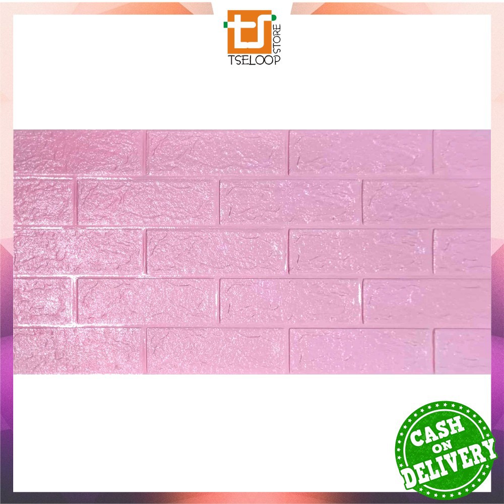 OFM-C206 Wallpaper Dinding Foam 3D Kecil Motif Batu Bata / Walpaper Stiker Dinding Dekorasi Kamar-Batu Bata PINK