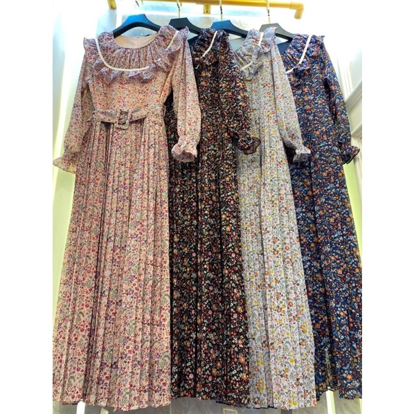 Long Dress korea Gamis Ceruty Yuna Fashion Gamis Bunga rempel LMurah Elpeka Fashion