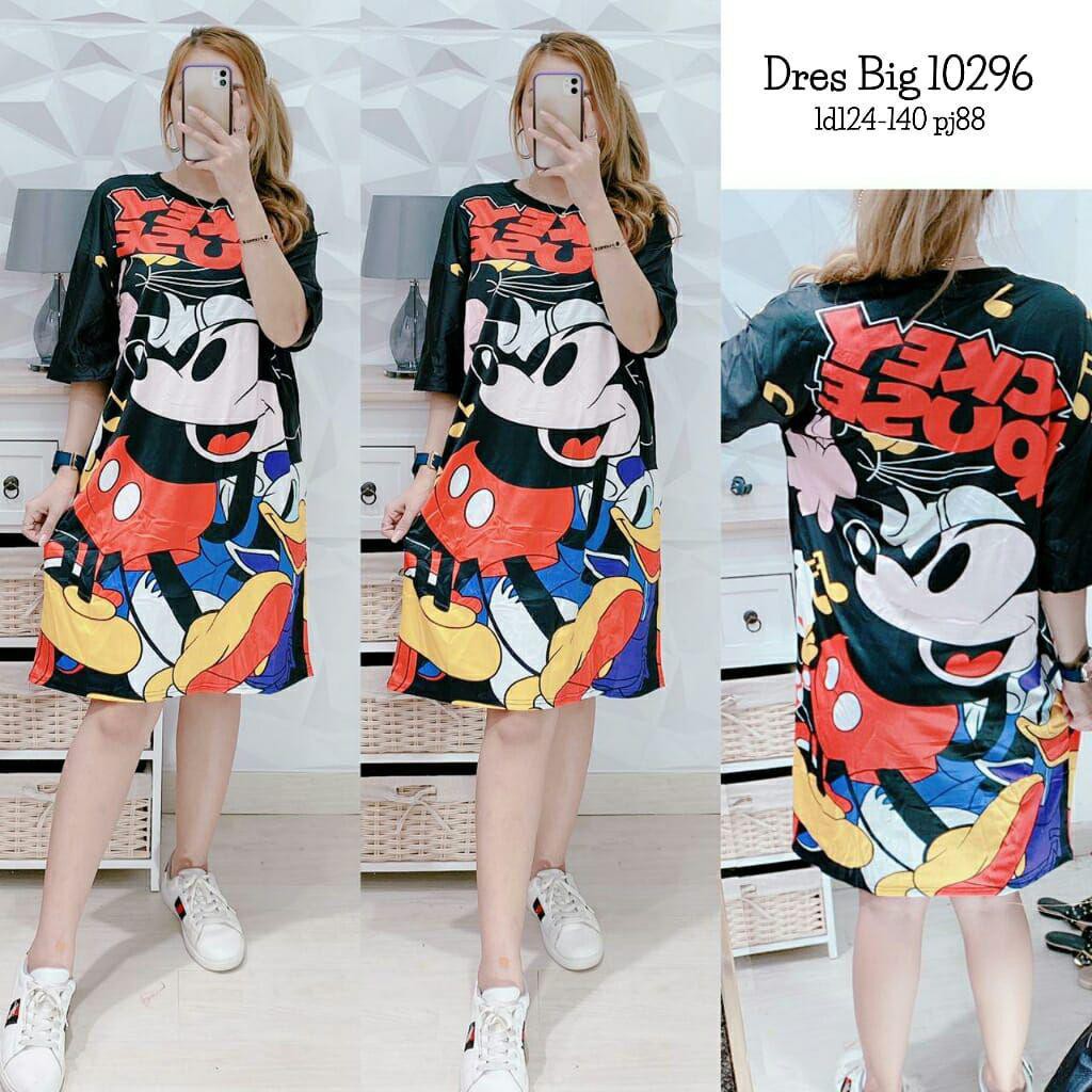 Mickey Midi Dress Jumbo Wanita Bahan Kaos Import Allsize