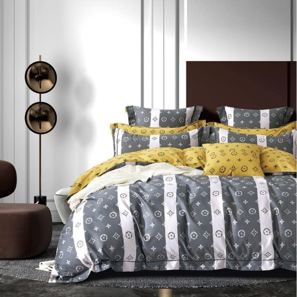 Kain Sprei Katun Jepang Motif LV Abu Kuning (2KAIN - AB)