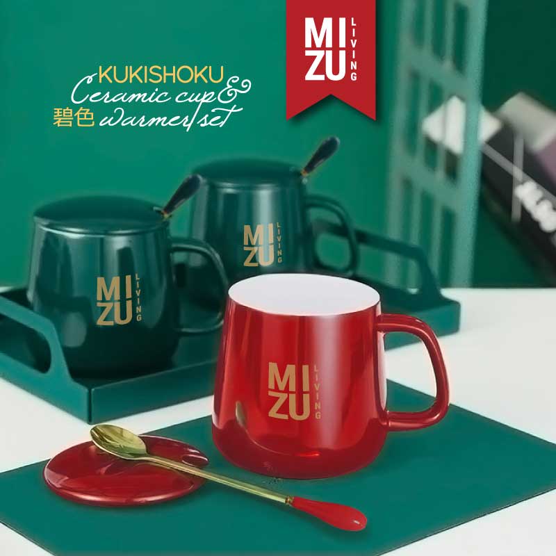 MIZU KUKISHOKU Ceramic Mug &amp; Warmer Set Cangkir Teh Cangkir Kopi Keramik Tatakan Penghangat Minuman