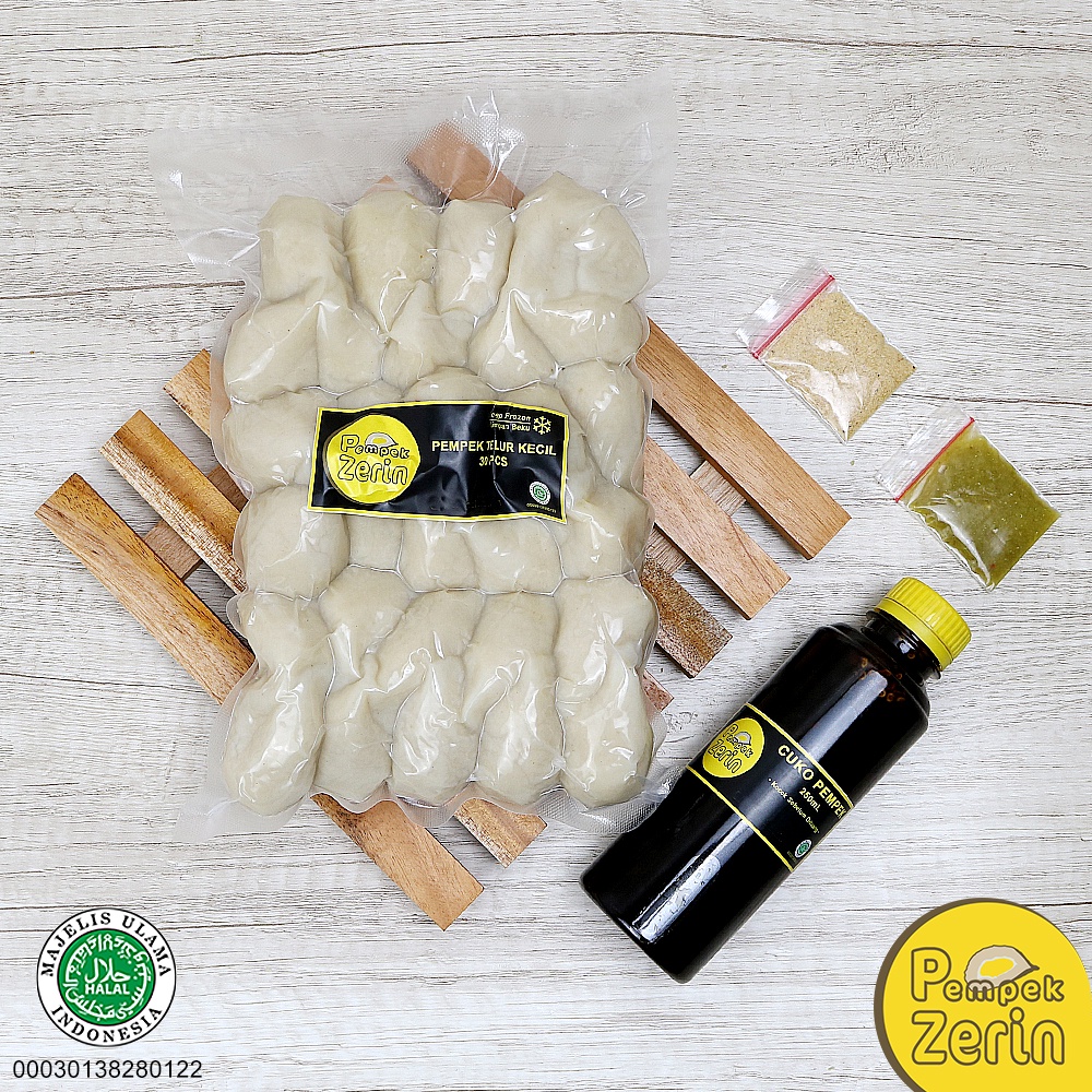 

Pempek Zerin - Telur Kecil 30 Pcs + Cuko 250mL, Khas Palembang, 100% Ikan Tenggiri, Vakum Frozen