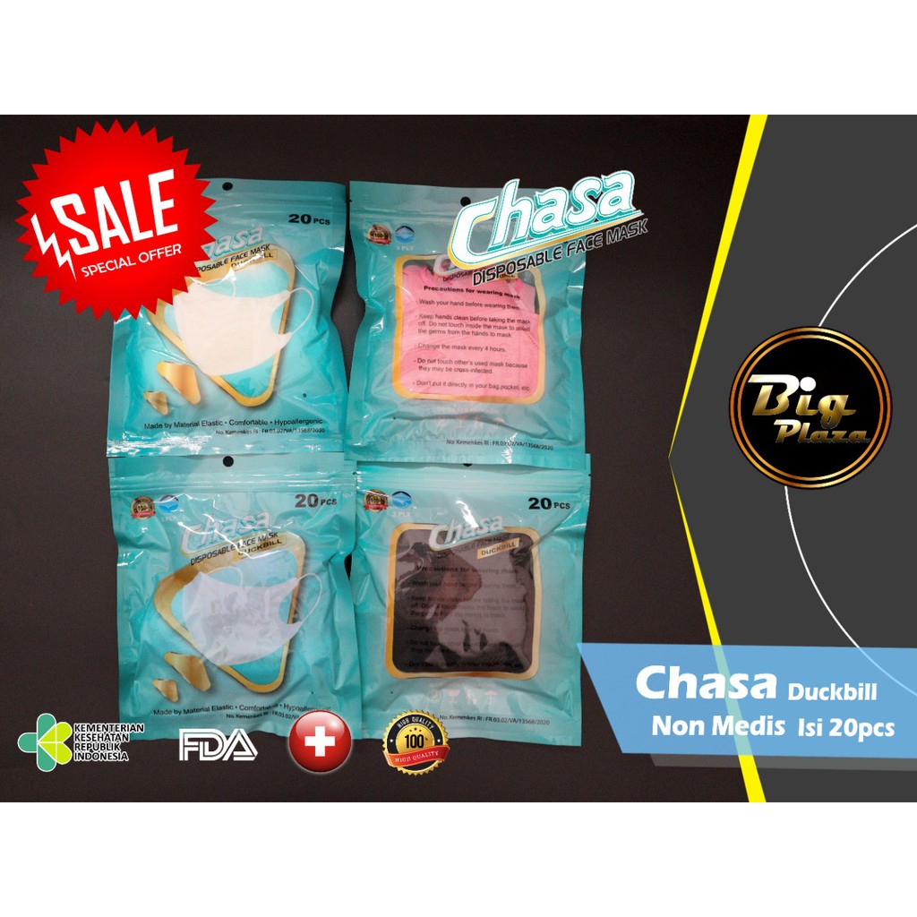 Chasa Duckbill SACHET Pouch isi 20pcs Masker 3ply Duckbill Dewasa Chasa - Big Plaza