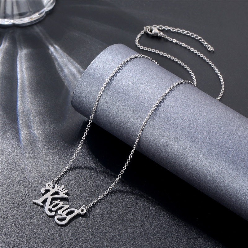 Hipster hip hop stainless steel kalung mengkilap liontin RAJA surat kepribadian fashion merek klavik