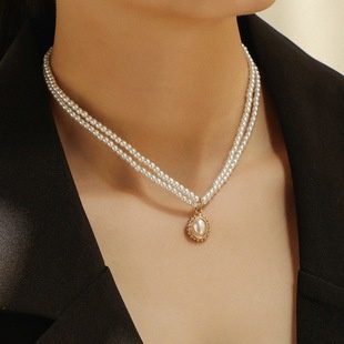 Kalung Titanium Wanita Mutiara Pearl 2 Layer Fashion Korea Aksesoris wanita fashion style kekinian KLG48