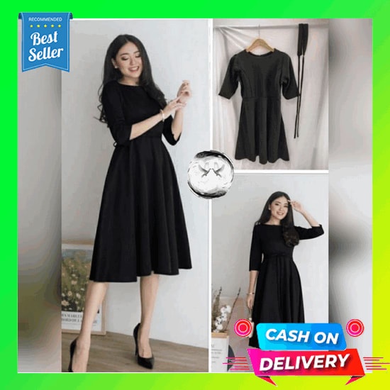Baju Long Dress Kemeja Tunik Wanita Hitam Putih Polos Jumbo Casual Dress Wanita Trendy / Dress Wanit