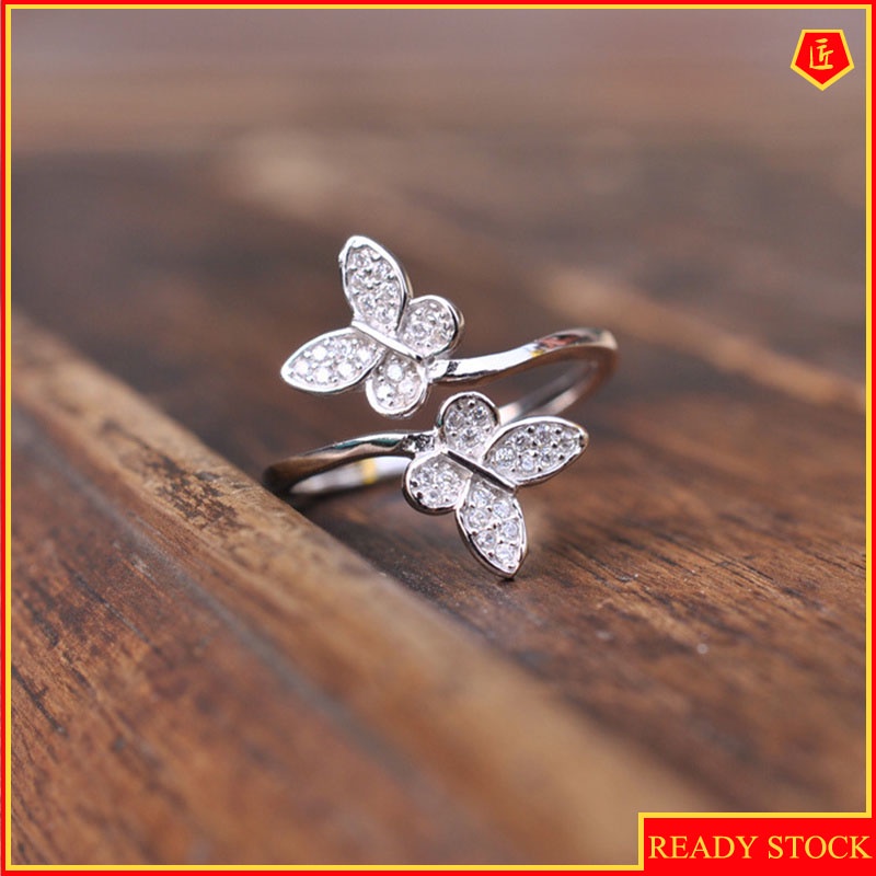 [Ready Stock]Moissanite Double Butterfly Ring Simple and Elegant