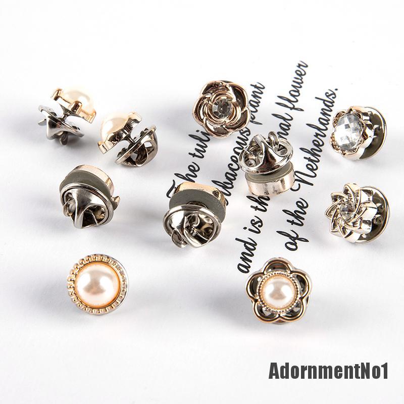 (Adornmentno1) 10pcs / Set Bros Pin Aksen Mutiara + Berlian Imitasi Untuk Wanita