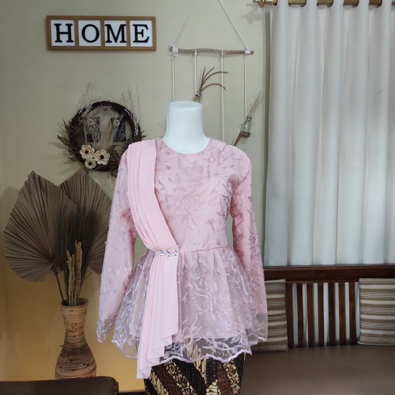 KEBAYA SELENDANG LAMARAN, WISUDA, DOMAS, BRIDESMAID (ATASAN SAJA)-Peach