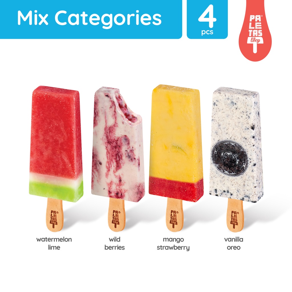 

Es Krim Paletas Wey Vanilla Oreo, Wild Berries, Mango Strawberry, Watermelon Lime