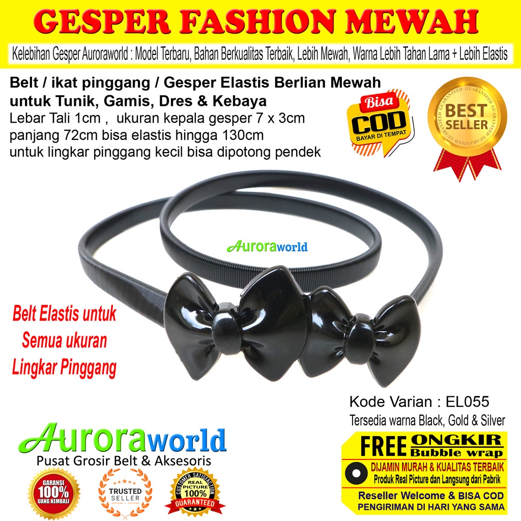 Auroraworld belt elastis gesper wanita elastis ikat pinggang wanita Fashion korea cewek terbaru bisa COD