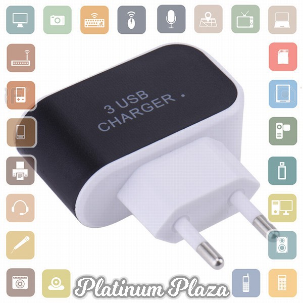 Adapter Travel Charger USB 3 Port 5V 3.1A EU Plug LED - EKA - Black`K930N6-