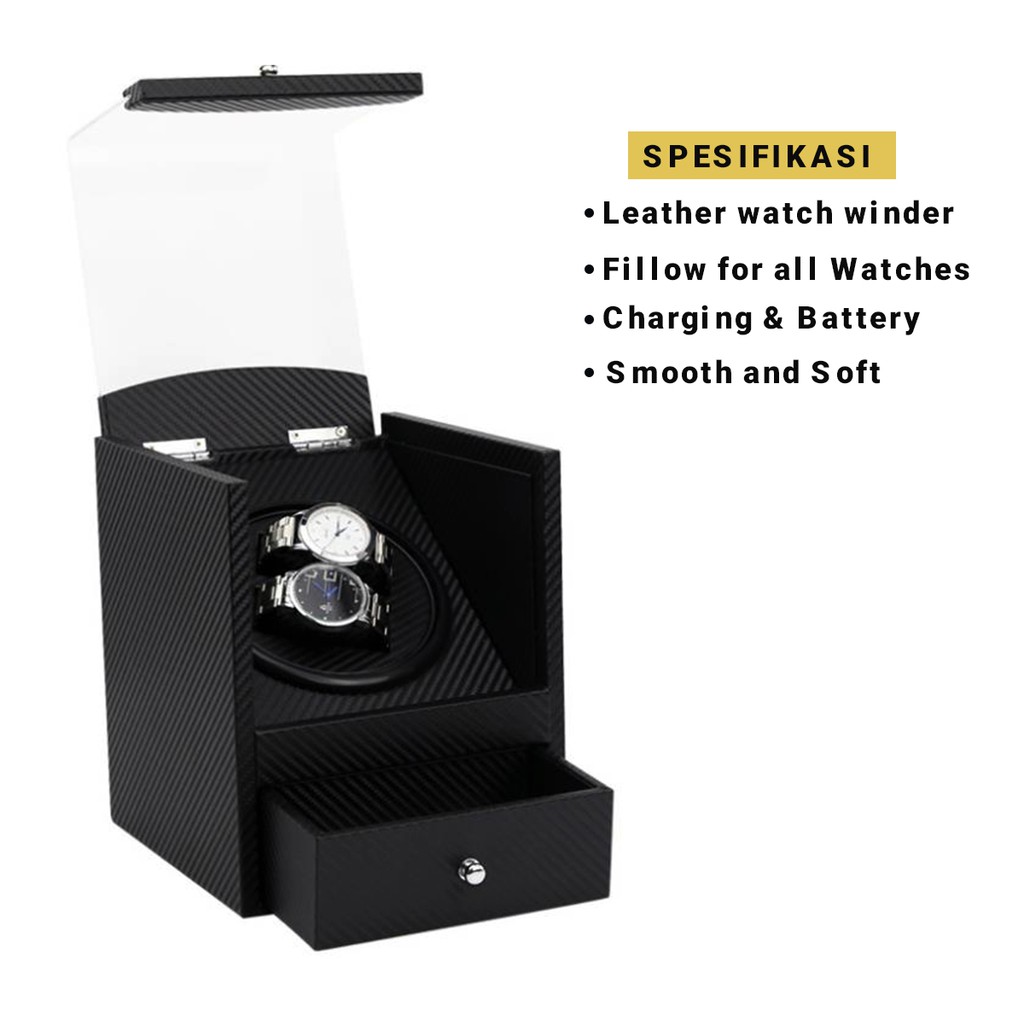 Pemutar Jam Tangan Otomatis Fiber PU Leather Watch Winder WW002