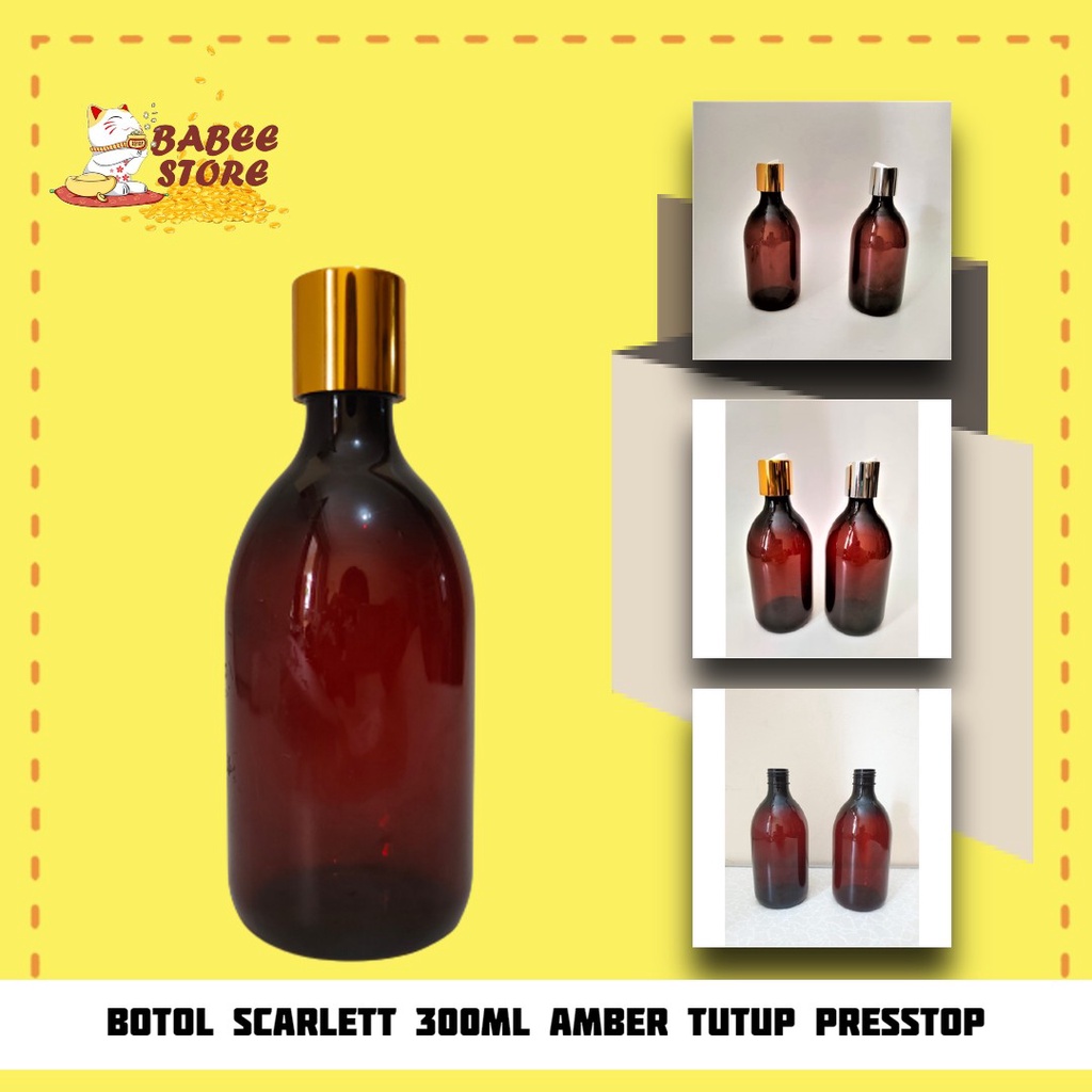 BOTOL 300ML AMBER PRESSTOP GOLD SILVER / BOTOL PLASTIK SCARLETT PRESSTOP GOLD SILVER SCARLETT / 300ML OVAL