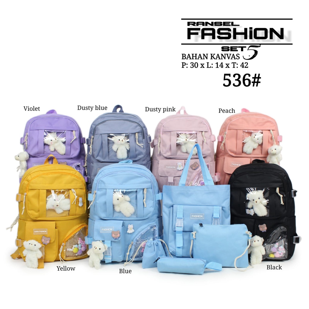 SET 5 STYLISH KOREAN BAGPACK FREE BONEKA / TAS Fashion KOREA KEKINIAN HADIAH BROSS STICKER 5in1 / Tas SET KOREA + BONEKA MURAH / RANSEL IMPORT REMAJA WANITA + TAS KECIL KOTAK PENSIL / TAS SD SMP SMA KULIAH CEWEK / CUTE SCHOOL BAG / TAS ESTETIK LUCU MURAH