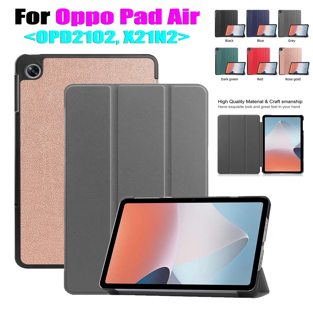 Untuk Oppo Pad Air (2022) 10.36 &quot;OPD2102 X21N2 Tablet Perlindungan Case Fashion Tri-fold Custer Stand Casing Flip Holder Warna Solid Leather Cover