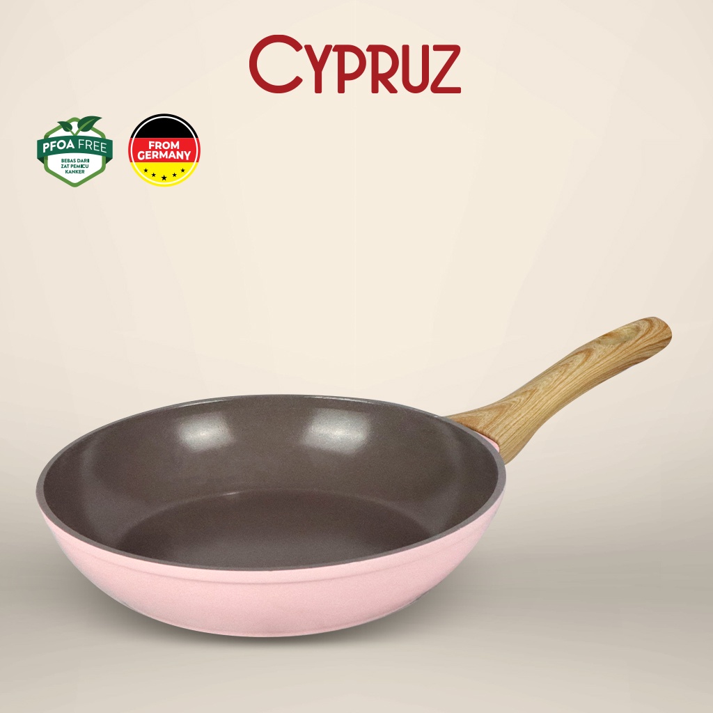 Cypruz Pink Ceramic White Wood Handle Series Fry Pan 18 Cm FP-0890