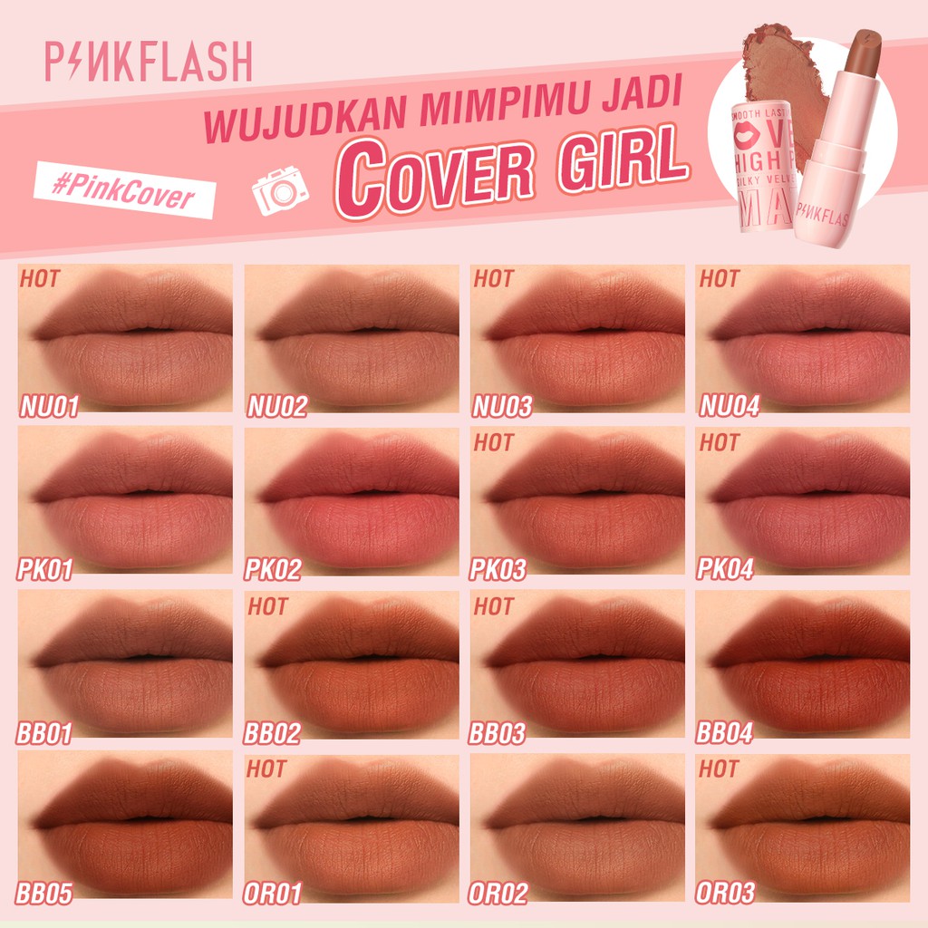 PINKFLASH PinkCover Cover Girl Velvet Matte Cream Lipstick High Pigment Lasting Silky Soft Smooth Creamy Not Dry Halus dan lembut