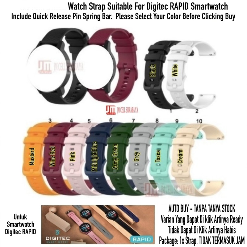 Tali Jam 20mm Watch Strap Digitec Rapid - OYE Rubber Silikon Warna Warni