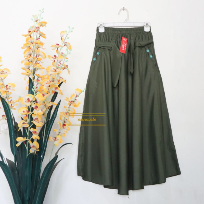 Rok Wanita Bahan Katun dan Wolfis Polos Maxi Skirt Dewasa-Army