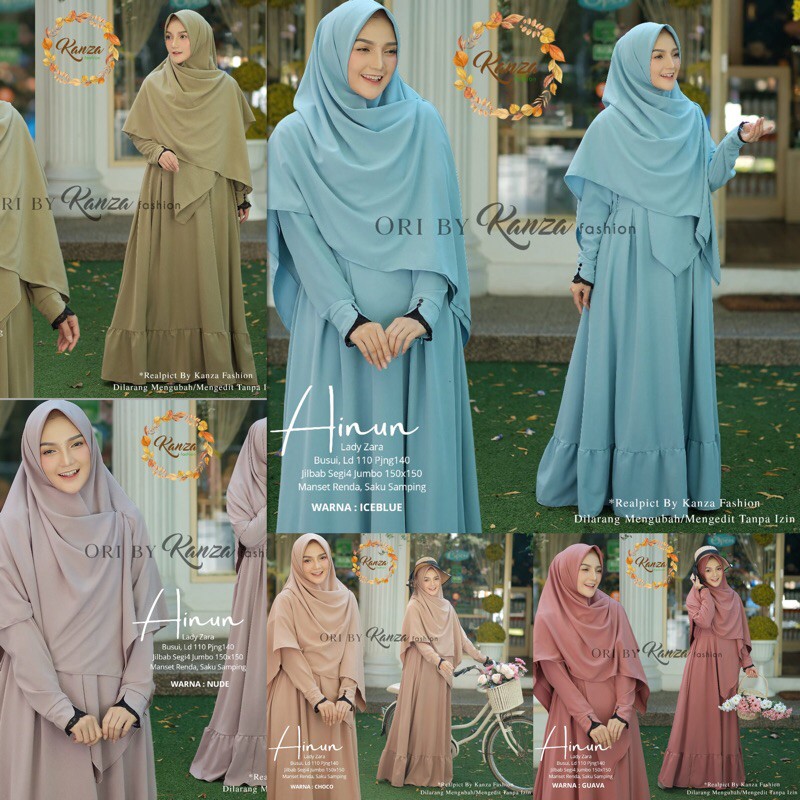 AINUN SYARI SET ORI BY KANZA FASHION / set gamis dress maxi logdress busui jilbab jumbo kanza