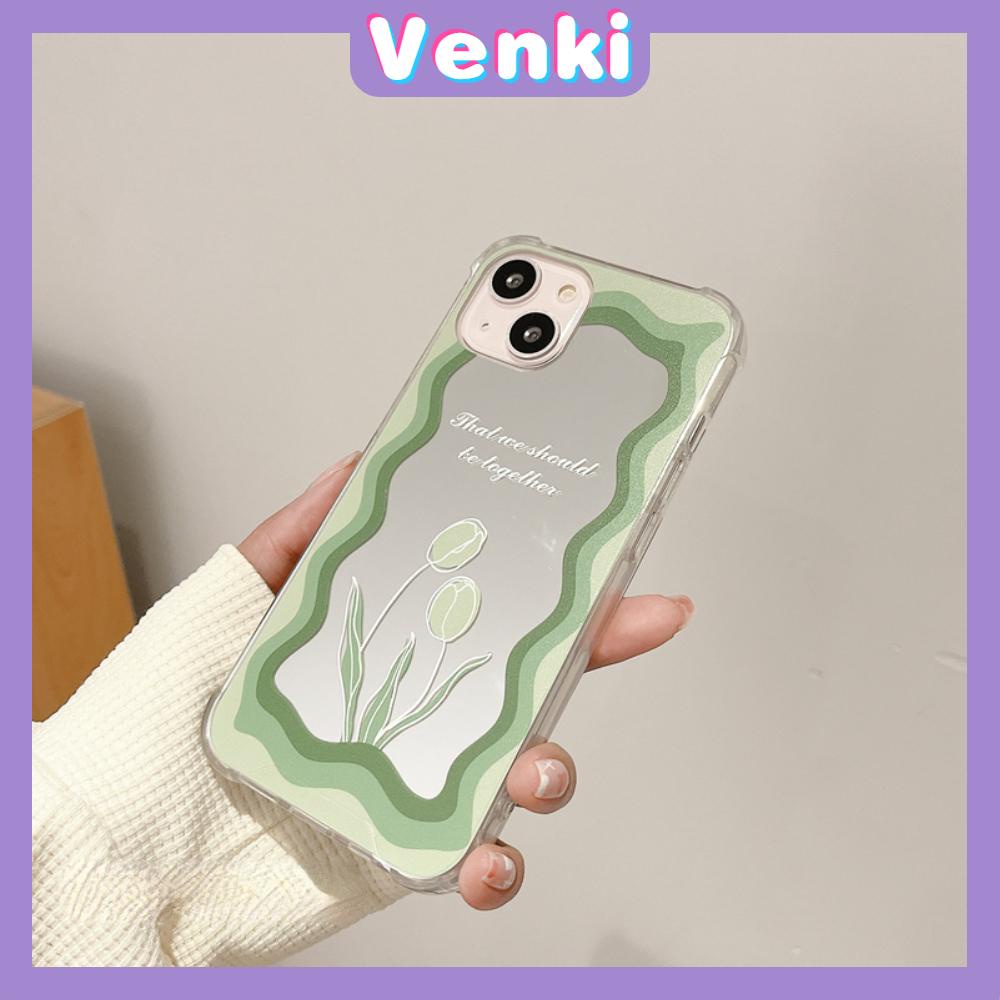 iPhone Case Acrylic Reflective Mirror Airbag Shockproof Protection Camera Green Tulip Flower Compatible with iPhone 11 iPhone 13 Pro Max iPhone 12 Pro Max iPhone 7 Plus iPhone xr