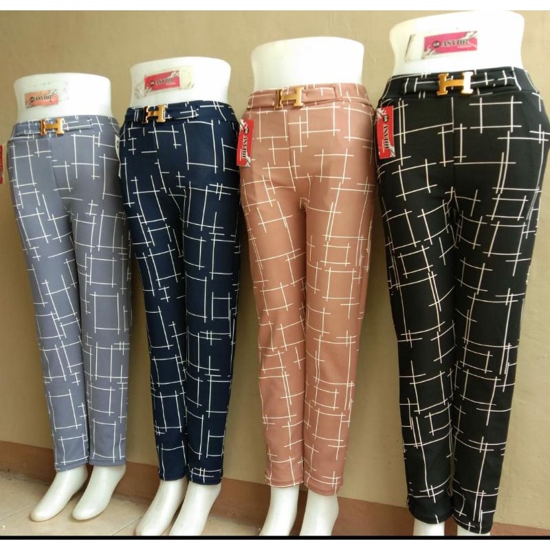 (Tartan pants) Scuba pants kotak Belt H/ celana scuba motif