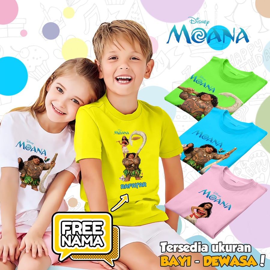 [FREE NAMA!!] Baju Kaos COUPLE  ANAK DAN DEWASA MOANA BANYAK MOTIF