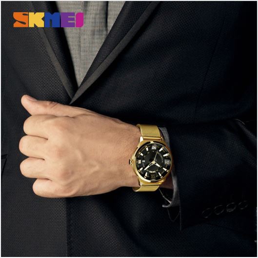 SKMEI 9166 Jam Tangan Pria Analog Tali Stainless WATCHKITE WKOS