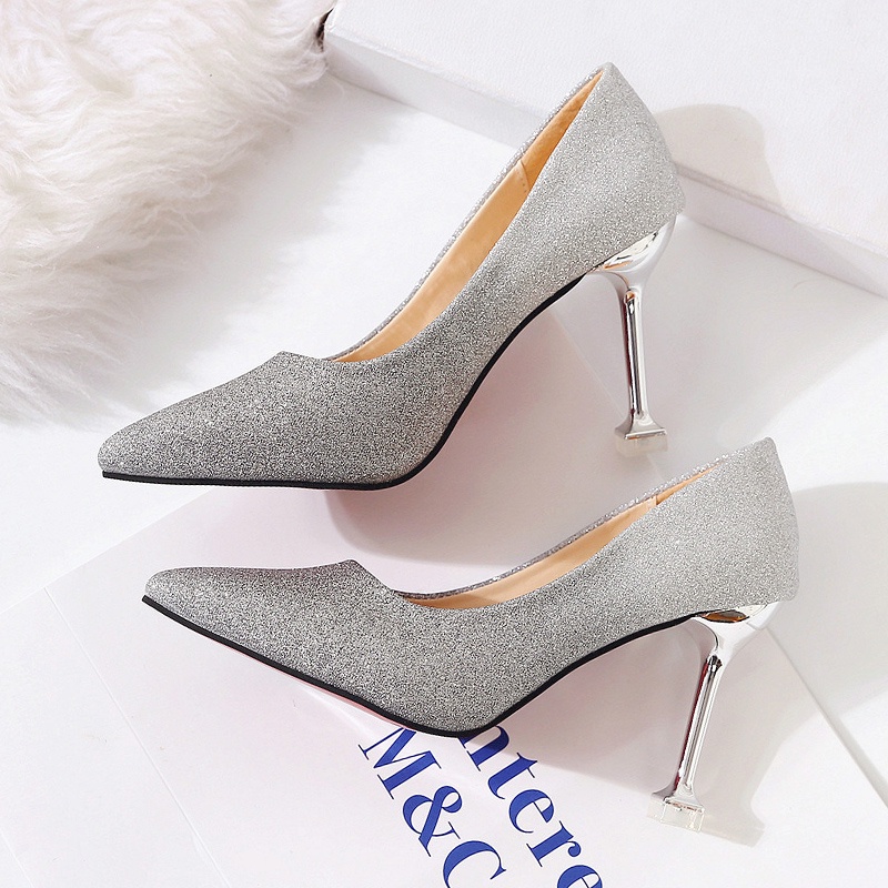 Sepatu Hak Tinggi Wanita Pernikahan Pengantin Terbaru Korea Murah Runcing Elegan Modis Warna Gradient Ungu Abu Purple Pink Grey Import Pointed Toe Stiletto Pump 9cm High Heels Wedding Shoes - Ukuran 34 35 36 37 38 39 40