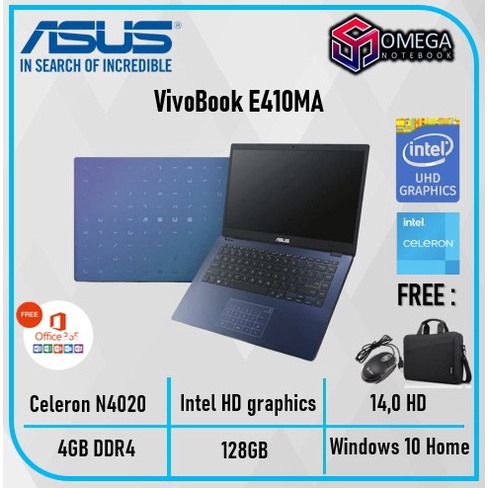 Laptop ASUS Vivobook E410MA  / L510MA N4020 4GB 128GB / 256GB 15.6 FHD Win10 + Office 365 Laptop Murah Untuk sekolah-BLUE 128GB SSD Motif